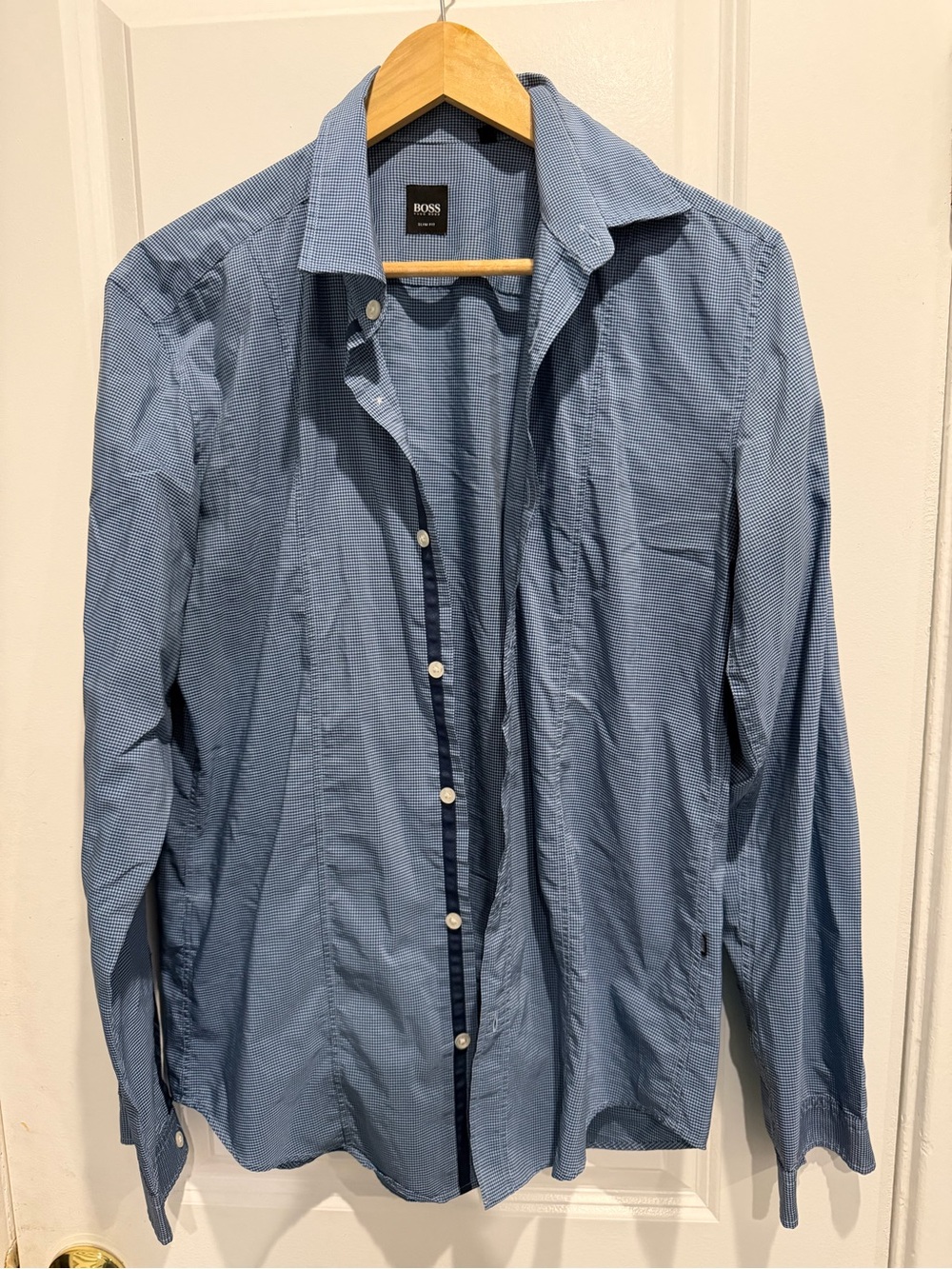 Hugo Boss Light Blue Micro-Pattern Long Sleeve Dress Shirt